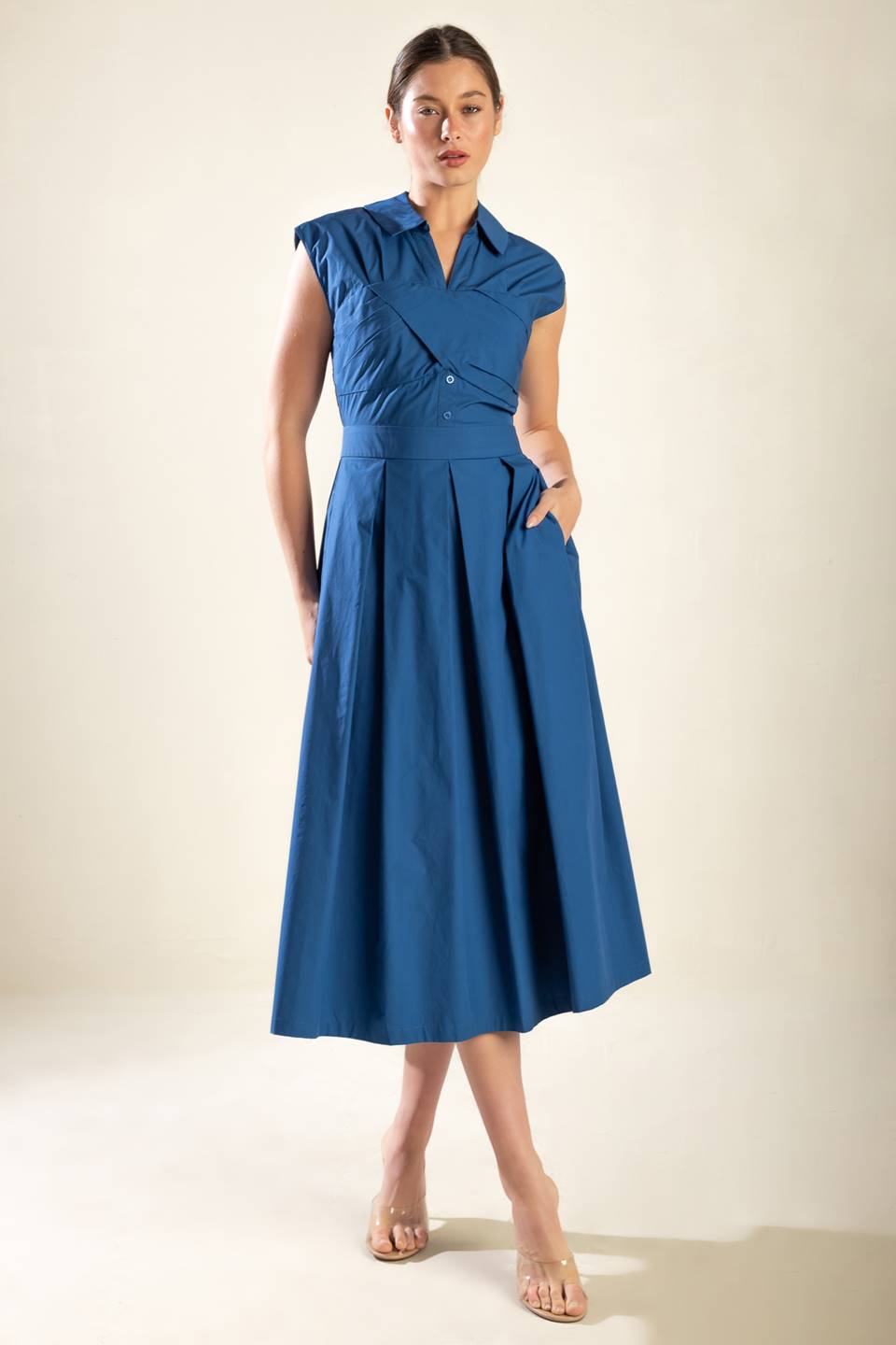 DREAMY IMPRESSION WOVEN MIDI DRESS Flying Tomato